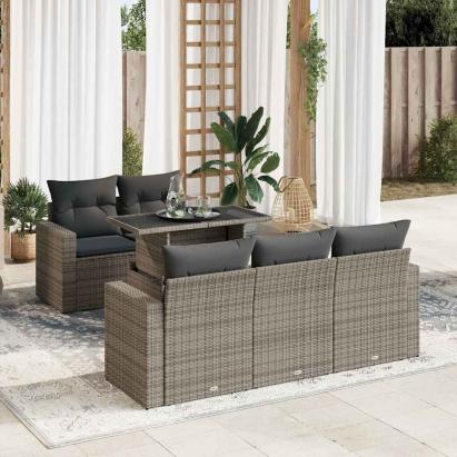 Set mobilier grădină cu perne, 6 piese, gri, poliratan GartenMobel Dekor