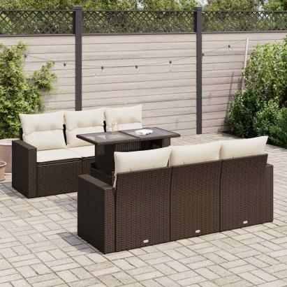 Set canapele de grădină cu perne, 7 piese, maro, poliratan GartenMobel Dekor