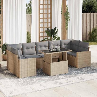Set canapele de grădină, 8 piese, cu perne, bej, poliratan GartenMobel Dekor
