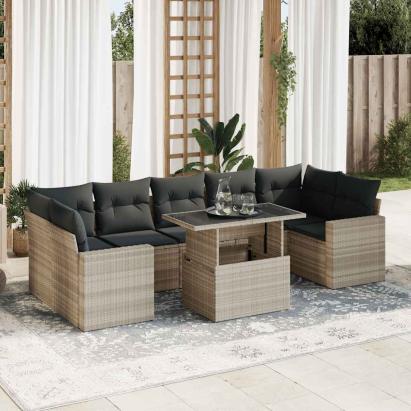 Set mobilier de grădină cu perne, 8 piese gri deschis poliratan GartenMobel Dekor