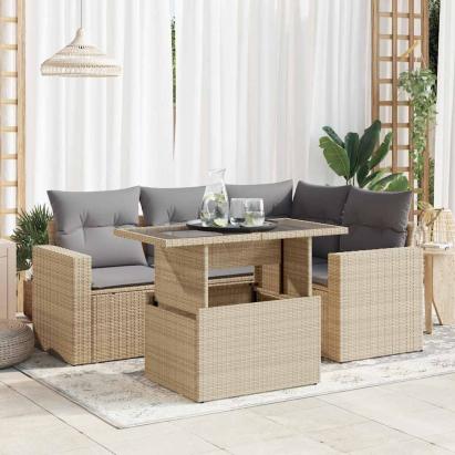 Set canapele de grădină cu perne, 5 piese, bej, poliratan GartenMobel Dekor