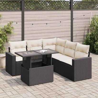 Set mobilier de grădină cu perne, 6 piese, negru, poliratan GartenMobel Dekor