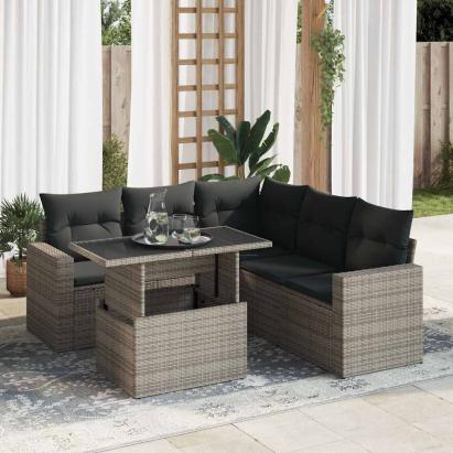 Set mobilier grădină cu perne, 6 piese, gri, poliratan GartenMobel Dekor