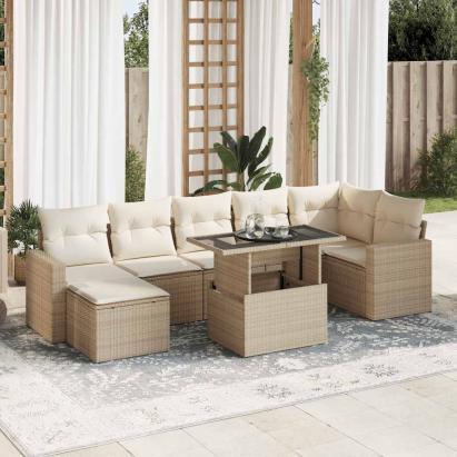 Set canapele de grădină, 8 piese, cu perne, bej, poliratan GartenMobel Dekor