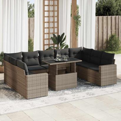 Set mobilier de grădină cu perne, 10 piese, gri, poliratan GartenMobel Dekor