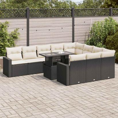 Set canapele de grădină cu perne, 11 piese, negru, poliratan GartenMobel Dekor