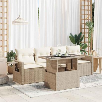 Set canapele de grădină cu perne, 5 piese, bej, poliratan GartenMobel Dekor