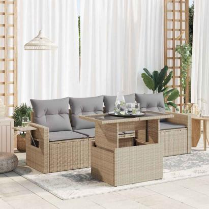 Set canapele de grădină cu perne, 5 piese, bej, poliratan GartenMobel Dekor