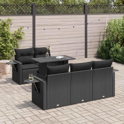 Set mobilier de grădină cu perne, 6 piese, negru, poliratan GartenMobel Dekor