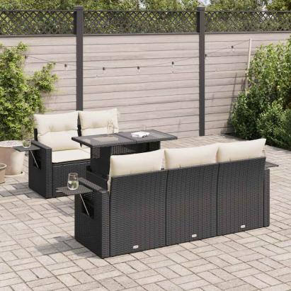 Set mobilier de grădină cu perne, 6 piese, negru, poliratan GartenMobel Dekor
