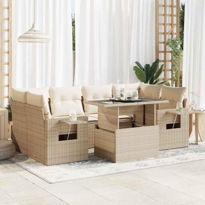 Set canapele de grădină, 7 piese, cu perne, bej, poliratan GartenMobel Dekor