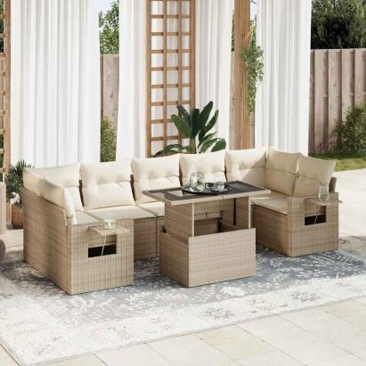 Set canapele de grădină, 8 piese, cu perne, bej, poliratan GartenMobel Dekor
