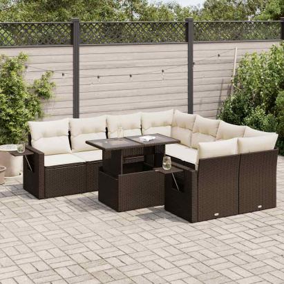 Set canapele de grădină cu perne, 9 piese, maro, poliratan GartenMobel Dekor