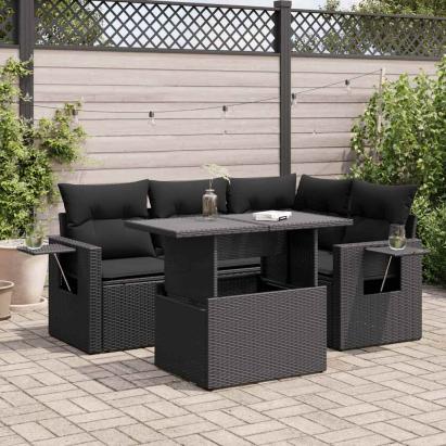 Set mobilier de grădină cu perne, 5 piese, negru, poliratan GartenMobel Dekor