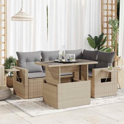 Set canapele de grădină cu perne, 5 piese, bej, poliratan GartenMobel Dekor