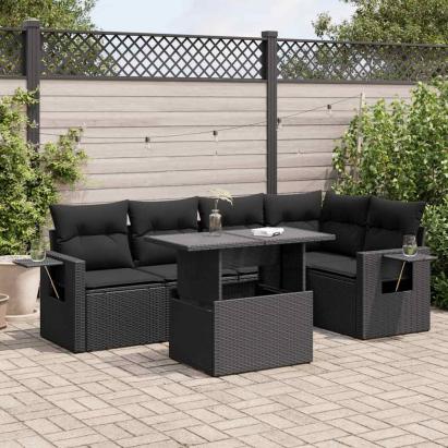 Set mobilier de grădină cu perne, 6 piese, negru, poliratan GartenMobel Dekor