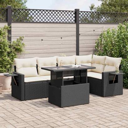 Set mobilier de grădină cu perne, 6 piese, negru, poliratan GartenMobel Dekor