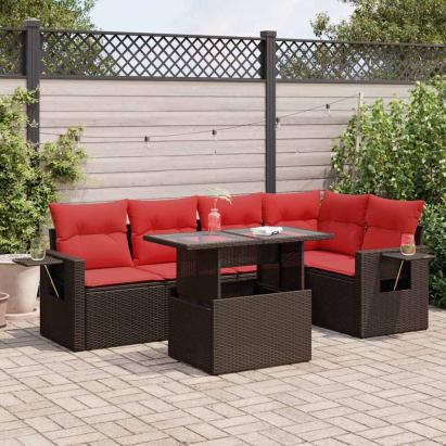 Set canapele de grădină cu perne, 6 piese, maro, poliratan GartenMobel Dekor