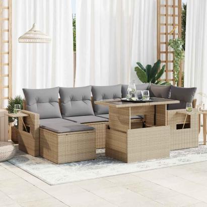 Set canapele de grădină, 7 piese, cu perne, bej, poliratan GartenMobel Dekor