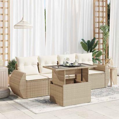 Set canapele de grădină cu perne, 5 piese, bej, poliratan GartenMobel Dekor