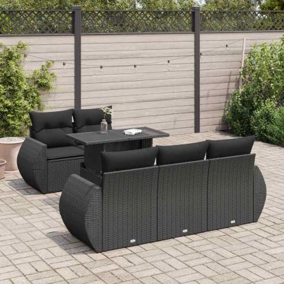 Set mobilier de grădină cu perne, 6 piese, negru, poliratan GartenMobel Dekor