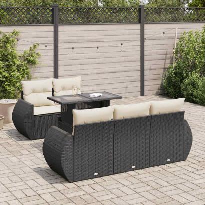 Set mobilier de grădină cu perne, 6 piese, negru, poliratan GartenMobel Dekor