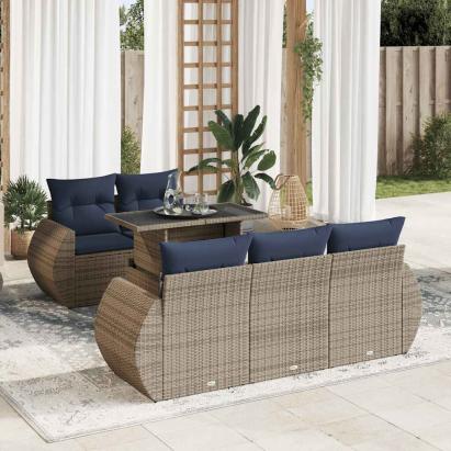 Set mobilier grădină cu perne 6 piese gri poliratan/lemn acacia GartenMobel Dekor