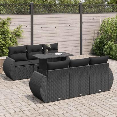 Set canapele de grădină cu perne, 7 piese, negru, poliratan GartenMobel Dekor