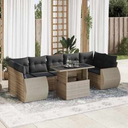 Set mobilier de grădină cu perne, 8 piese gri deschis poliratan GartenMobel Dekor