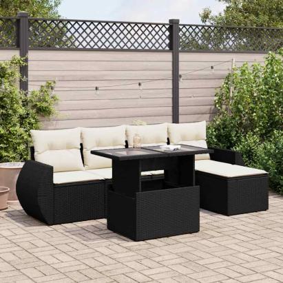 Set mobilier de grădină cu perne, 6 piese, negru, poliratan GartenMobel Dekor