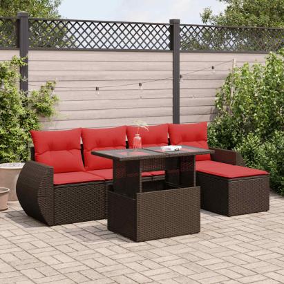 Set canapele de grădină cu perne, 6 piese, maro, poliratan GartenMobel Dekor