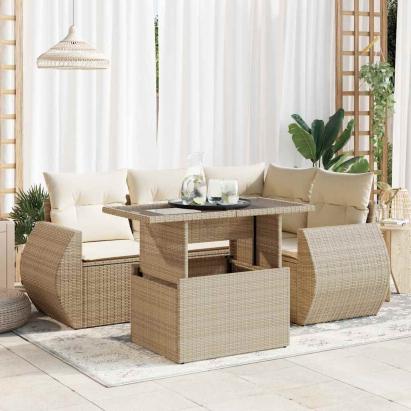 Set canapele de grădină cu perne, 5 piese, bej, poliratan GartenMobel Dekor