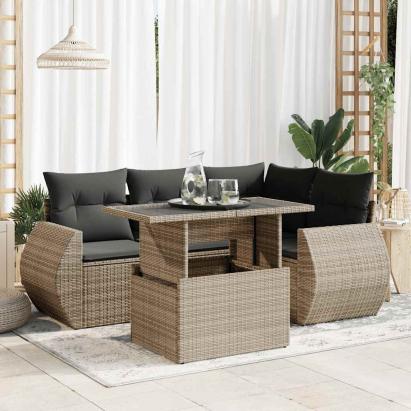 Set canapea de grădină cu perne, 5 piese, gri, poliratan GartenMobel Dekor