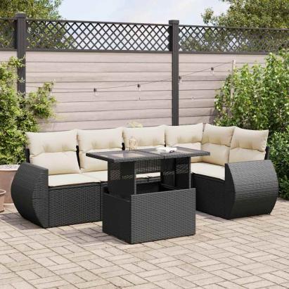Set mobilier de grădină cu perne, 6 piese, negru, poliratan GartenMobel Dekor