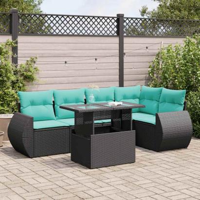 Set mobilier grădină perne 6 piese negru poliratan/lemn acacia GartenMobel Dekor
