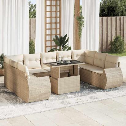Set canapele de grădină cu perne, 10 piese, bej, poliratan GartenMobel Dekor