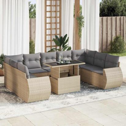 Set canapele de grădină cu perne, 10 piese, bej, poliratan GartenMobel Dekor