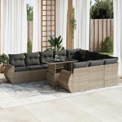 Set canapele de grădină cu perne, 11 piese, gri, poliratan GartenMobel Dekor