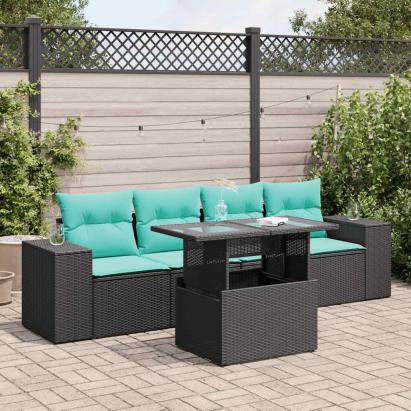 Set mobilier de grădină cu perne, 5 piese,poliratan/lemn acacia GartenMobel Dekor