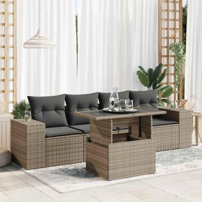 Set canapea de grădină cu perne, 5 piese, gri, poliratan GartenMobel Dekor