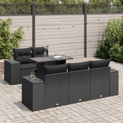 Set mobilier de grădină cu perne, 6 piese, negru, poliratan GartenMobel Dekor