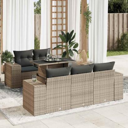 Set mobilier grădină cu perne, 6 piese, gri, poliratan GartenMobel Dekor