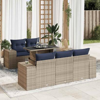 Set mobilier grădină cu perne 6 piese gri poliratan/lemn acacia GartenMobel Dekor