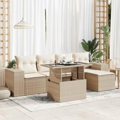 Set canapele de grădină cu perne, 6 piese, bej, poliratan GartenMobel Dekor