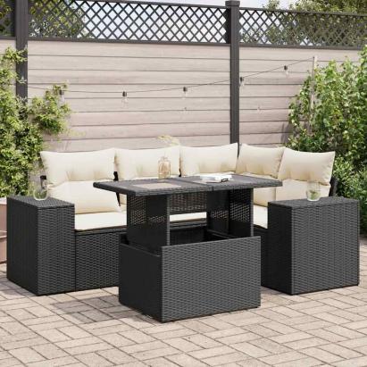 Set mobilier de grădină cu perne, 5 piese, negru, poliratan GartenMobel Dekor