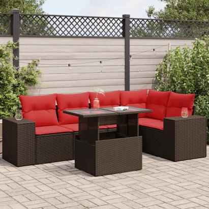 Set canapele de grădină cu perne, 6 piese, maro, poliratan GartenMobel Dekor