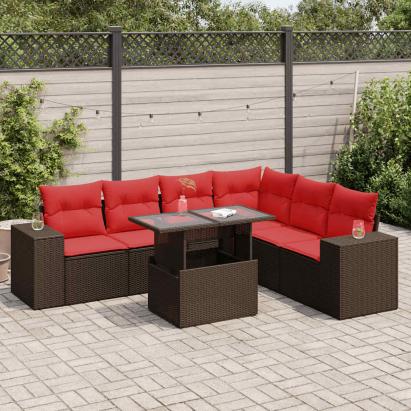 Set mobilier de grădină cu perne, 7 piese, maro, poliratan GartenMobel Dekor