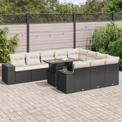 Set canapele de grădină cu perne, 11 piese, negru, poliratan GartenMobel Dekor