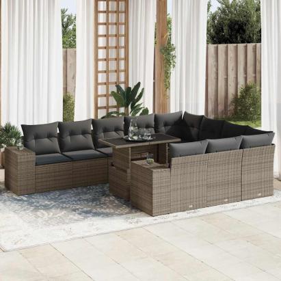 Set canapele de grădină cu perne, 11 piese, gri, poliratan GartenMobel Dekor