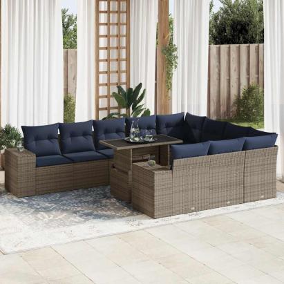 Set canapele grădină perne 11 piese, gri, poliratan/lemn acacia GartenMobel Dekor